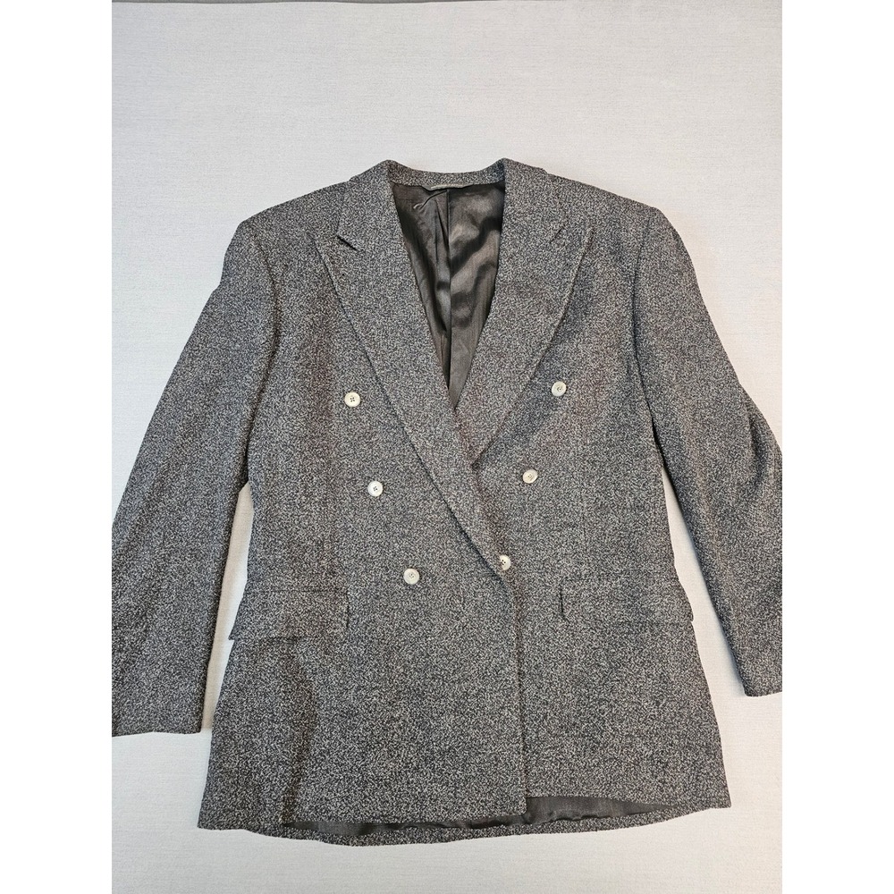 Bill Burns New York Vintage Grey Salt Pepper Tweed Double Breasted Blazer USA